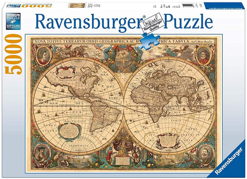 Dėlionė Ravensburger 5000 detalių, antikinis dvigubas pusrutulių žemėlapis ant dėžutės