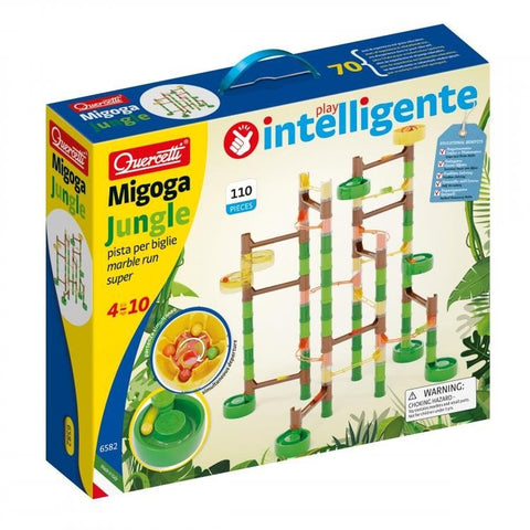 Rutuliukų trasa Quercetti Migoga Jungle, 110 detalių, žalių stulpelių džunglės tematikos komplektas vaikams 4–10 m.