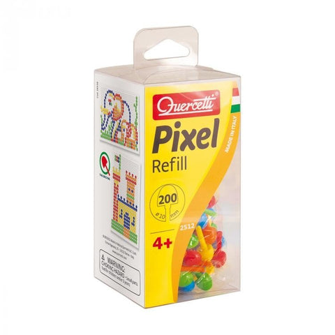 Pixel Refill Quercetti pakuotė su 200 spalvotų 10 mm smeigtukų, skirta vaikams nuo 4 metų