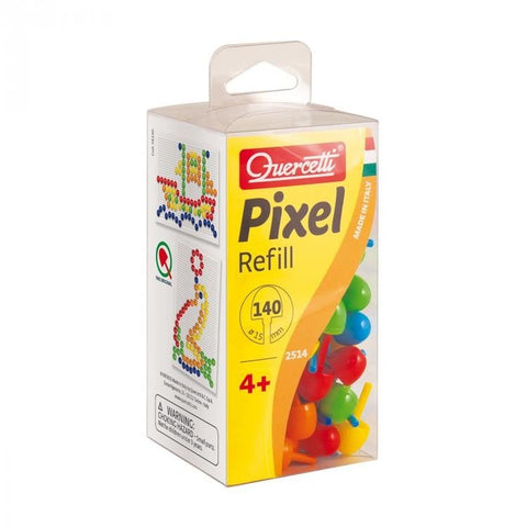 Pixel papildymas Quercetti, skaidrioje dėžutėje 140 spalvotų kaiščių Ø15 mm, skirtas vaikams nuo 4 metų