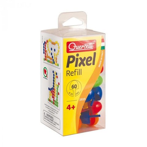 Pixel užpildas Quercetti, skaidri pakuotė su 60 spalvotų 20 mm kaiščių, skirtas 4+ kūrybiniams žaidimams