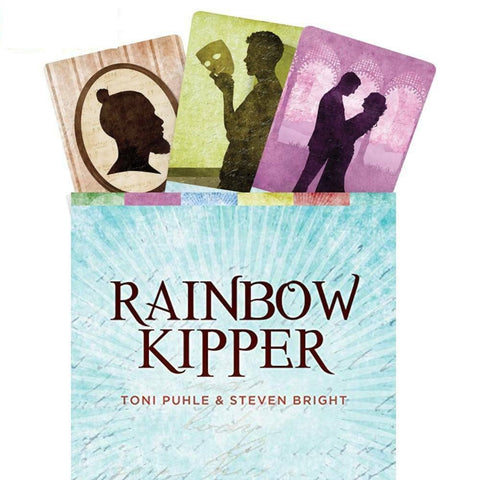 Rainbow Kipper kortos su autoriais Toni Puhle ir Steven Bright pakuotės priekyje ir trimis spalvotomis siluetinėmis kortomis