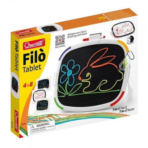 Filò Tablet piešimo lenta su spalvotais siūlais ir baltu rėmu, juodas piešimo paviršius su triušio raštu ir laikikliu dešinėje