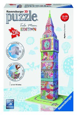 3D dėlionė Ravensburger Tula Moon, 216 dalių, spalvota Big Beno bokšto figūra stovinti ant žalsvo pagrindo