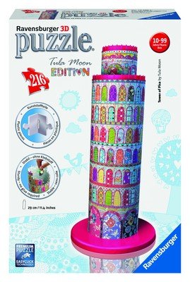3D dėlionė Ravensburger Tula Moon — 216 detalių aukšta spalvota mozaikinė bokšto konstrukcija su rožiniu pagrindu