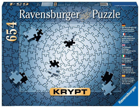 Dėlionė Ravensburger KRYPT 654 d., mėlyna spiralė, be paveikslo, dėlionė pagal gabaliukų formas kaip dėžutės priekis