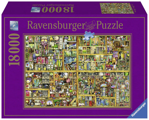 Dėlionė Ravensburger, violetinė dėžutė, 1800 detalių; sudėtingas margas kambarių ir daiktų koliažas su smulkiomis detalėmis