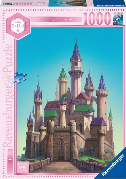 1000 dalių dėlionė Ravensburger Disney Castle, pastelinė pilis ant dėžutės priekinės pusės, riboto leidimo