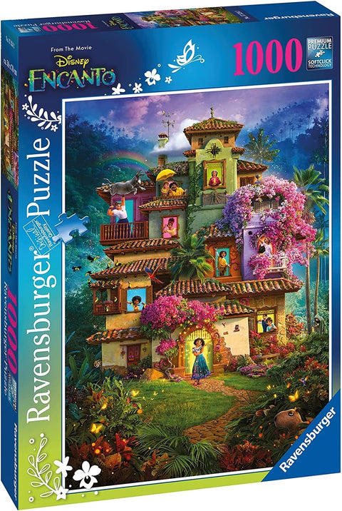 Dėlionė Ravensburger 1000 dalių Disney Encanto – spalvingas magiškas namas su personažais, gėlėmis ir vaivorykšte
