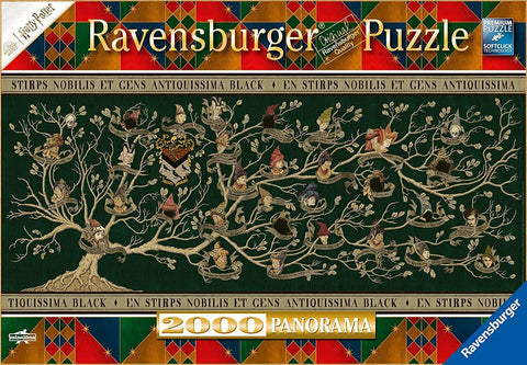 Dėlionė Ravensburger 2000 dalių panorama Black šeimos giminės medis iš Harry Potter, tamsiai žalias fonas, pilnai surinkta