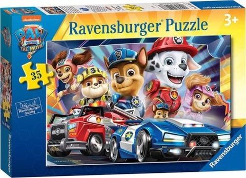 Ravensburger dėlionė 35 det., PAW Patrol herojai važiuoja spalvotais policijos ir gaisrinės automobiliais, skirta 3+ vaikams.