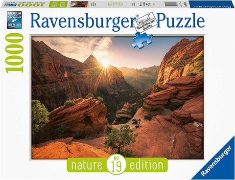 puzzle Ravensburger 1000 dalių Nature Edition su saulėlydžio kanjono peizažu, didelio formato galvosūkis