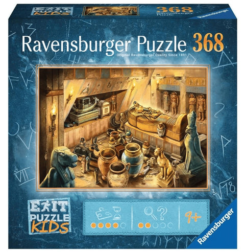 Dėlionė Ravensburger 368 dalių "Exit Puzzle Kids", egiptietiška kapo scena ant priekinės pakuotės, 9+.