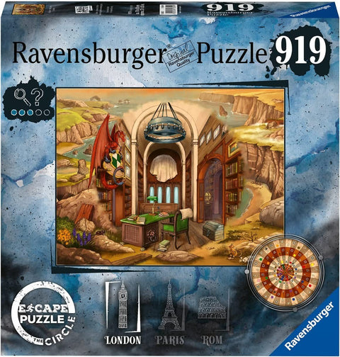 Dėlionė Ravensburger 919 detalių – fantastinė bibliotekos scena iš Escape Puzzle serijos, dėžutės priekinis vaizdas
