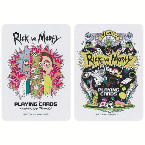 Rick and Morty žaidimo kortos su dviem skirtingais ryškiais dizainais ant kortelių nugarėlių, oficialios