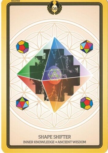 tarot korta Shape Shifter su auksiniu rėmu ir spalvota geometrine prizmės kompozicija, kortos priekinė pusė pirkimui