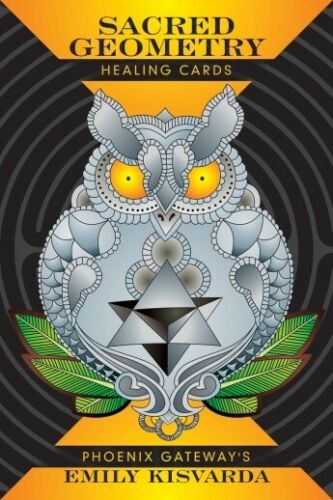 Sacred Geometry gydomosios kortos, Phoenix Gateway's Emily Kisvarda dėžutės priekinė dalis su sidabrine pelėda ir merkaba, oranžinis rėmas