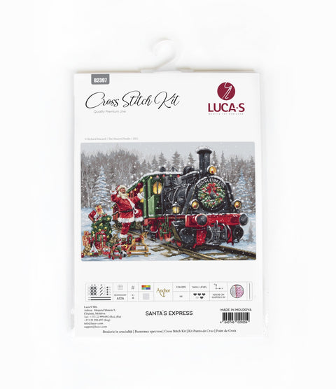 Kryželių rinkinys LUCA‑S Santa's Express su raudona‑žalia garvežio ir snieguotos Kalėdų scenos pakuote