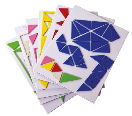SEPP magnetinis edukacinis žaidimas „Trikampiai“ – geometrinės figūros, 6 vaikams (5–8 m.), 54 užduotys