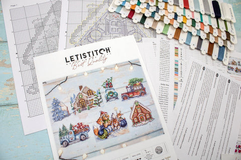 Kryželių rinkinys Letistitch žieminė scena su spalvotais siūlais, etiketėmis, schema ir instrukcija komplekte