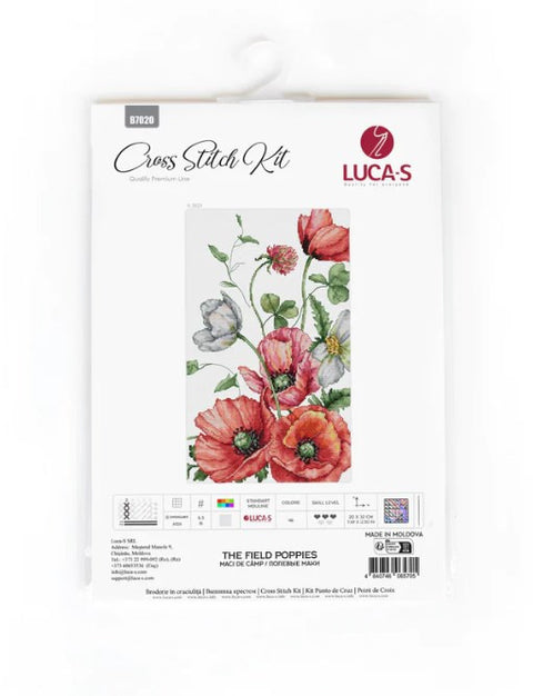 Kryželių rinkinys LUCA‑S The Field Poppies su raudonų aguonų dizainu ir pakuotės priekiu, vertikaliu formatu