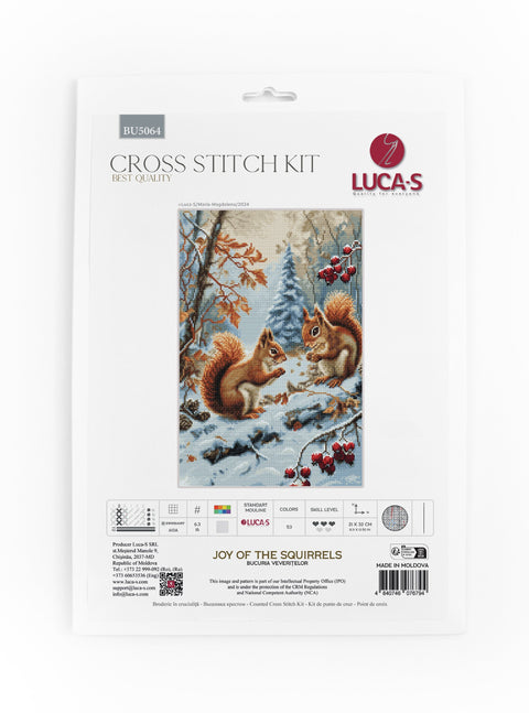 kryželių rinkinys Luca‑S Joy of the Squirrels su žiemos voveryčių raštu, 21×32 cm, pilnas komplektas