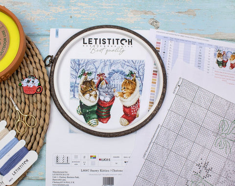 Kryželių rinkinys Letistitch – Kalėdiniai kačiukai siuvinėjimui su lankeliu, instrukcija ir siūlais