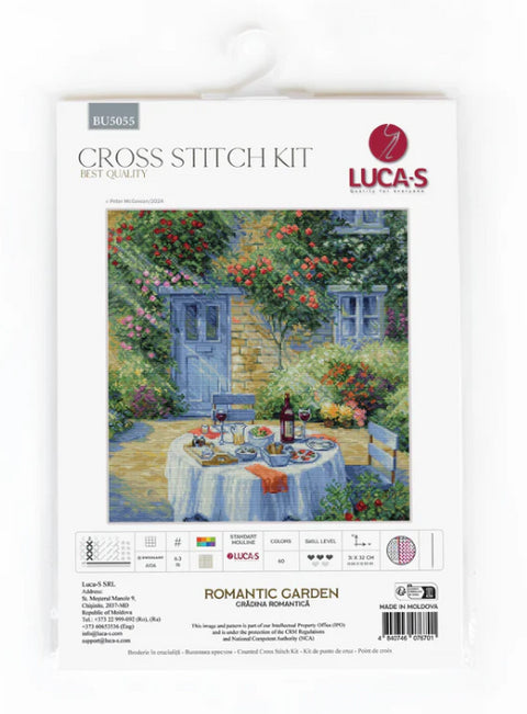kryželių rinkinys LUCA‑S 'Romantic Garden' su stalo ir rožių sodo motyvu, komplektas su siūlais ir schema