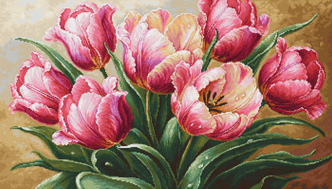 Elegantiškas Luca-S kryželių siuvinėjimo rinkinys „Grakščios tulpės“ 35×20 cm