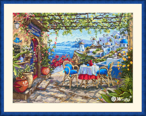 Santorinis: vaizdas nuo terasos – sienų paveikslas 38,5×29 cm