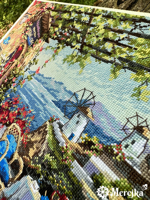 Santorinis: vaizdas nuo terasos – sienų paveikslas 38,5×29 cm