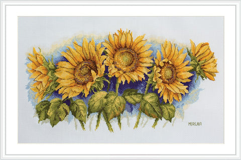 Siuvinėjimo kryželiu rinkinys Ryškios saulėgrąžos – Aida 16, DMC, 43×24 cm