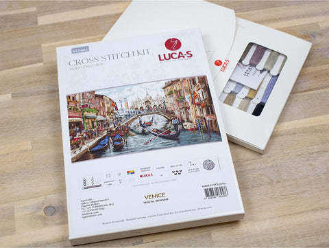 Kryželių rinkinys Luca‑S Venice su komplektu spalvotų siūlų ir pakuotės nugarine etikete