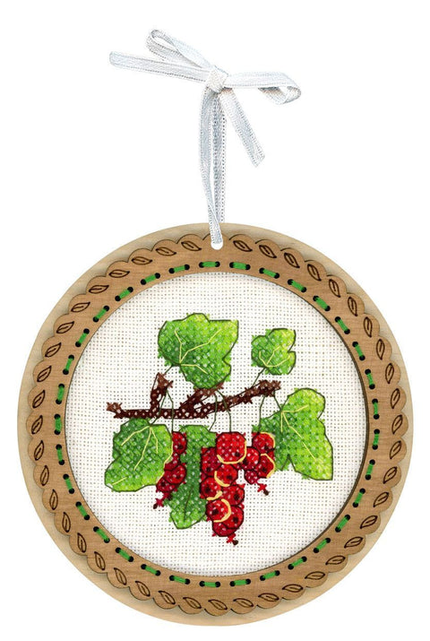 Kryželiu siuvinėjimo rinkinys ant medžio „Vasaros uogos – serbentai“ 10x10 cm