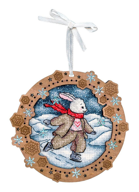 Kryželių rinkinys ant medinio pagrindo „Ant upės ledo“ 11×12 cm