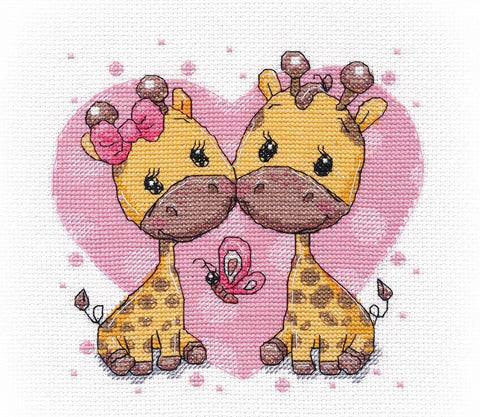Oven kryželiu siuvinėjimo rinkinys „Įsimylėjusios žirafos“, Aida 14 ct, 15×15 cm