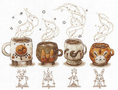 Siuvinėjimo rinkinys kryželiu „Kavos sergėtojai“ – Aida 16, 22×17,5 cm