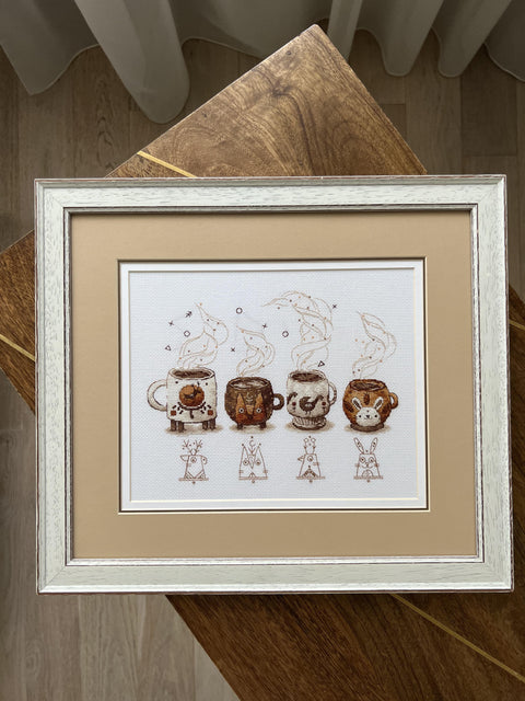 Siuvinėjimo rinkinys kryželiu „Kavos sergėtojai“ – Aida 16, 22×17,5 cm