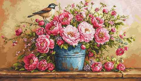 Luca-S siuvinėjimo kryželiu rinkinys „Vešli gėlių puokštė“, 60×35 cm, SB7055