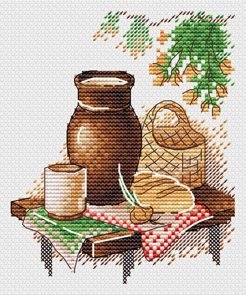 Žavingas siuvinėjimo kryželiu rinkinys „Paprasti pietūs“ 13×11 cm
