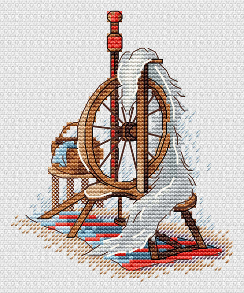 Kryželių siuvinėjimo rinkinys „Verpimo ratelis“ 13×11 cm – pradedantiesiems
