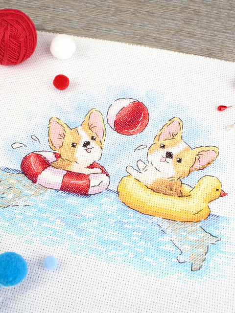 Siuvinėjimo kryželiu rinkinys „Linksmos maudynės“ 15×20 cm