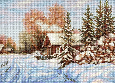 Kryželių siuvinėjimo rinkinys „Kaimo gatvė“ 22×28 cm – namų dekorui