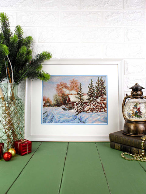 Kryželių siuvinėjimo rinkinys „Kaimo gatvė“ 22×28 cm – namų dekorui
