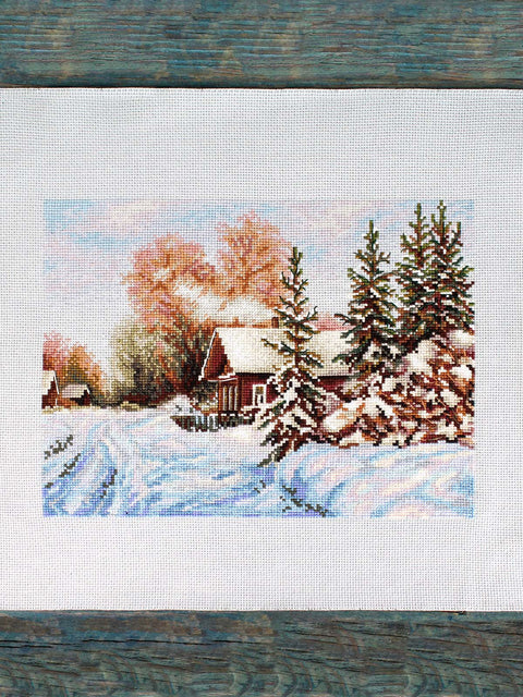 Kryželių siuvinėjimo rinkinys „Kaimo gatvė“ 22×28 cm – namų dekorui