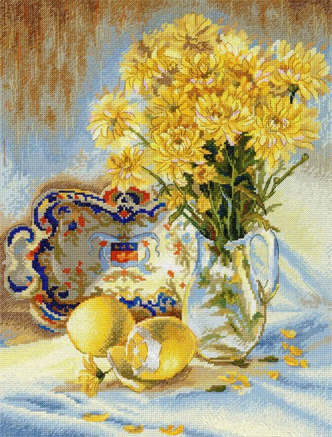 Kryželių siuvinėjimo rinkinys Saulėtas natiurmortas 40×30 cm