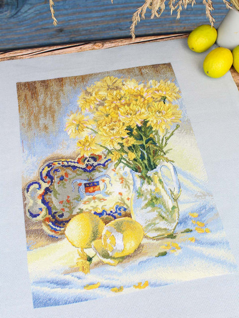 Kryželių siuvinėjimo rinkinys Saulėtas natiurmortas 40×30 cm