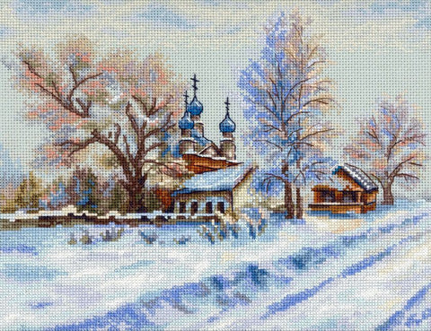 Siuvinėjimo kryželiu rinkinys „Kaimo šventykla“, 22×27 cm
