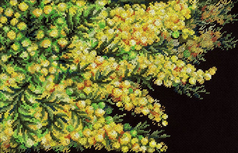 Siuvinėjimo rinkinys kryželiu „Pavasario mimoza“, 18×27 cm