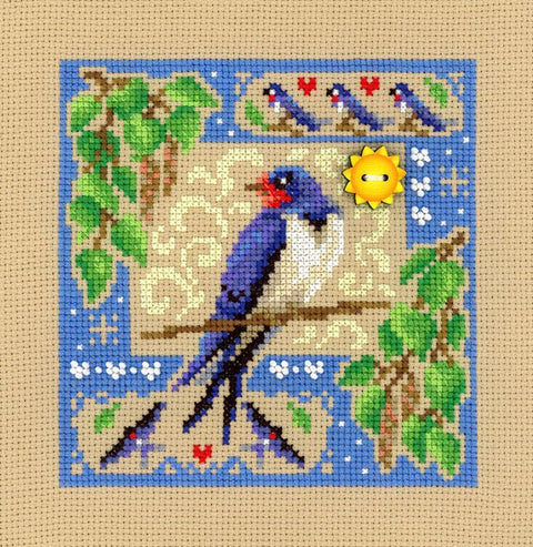 Siuvinėjimo kryželiu rinkinys „Mini pavyzdėlis: vasaros kompozicija“ 13×13 cm